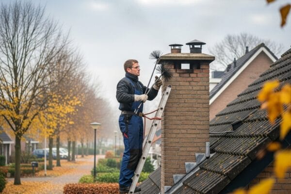 Saugus šildymo sezonas: kaip išvengti pavojų ir apsaugoti savo namus Kaminų valytojas valo individualaus namo kaminą šaltą rudens dieną